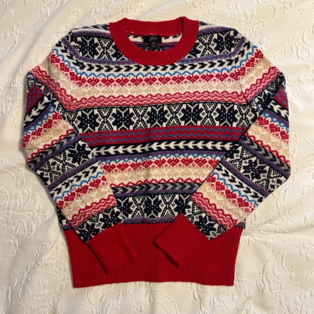 J.crew fair isle Christmas holiday sweater XS red blue NWT